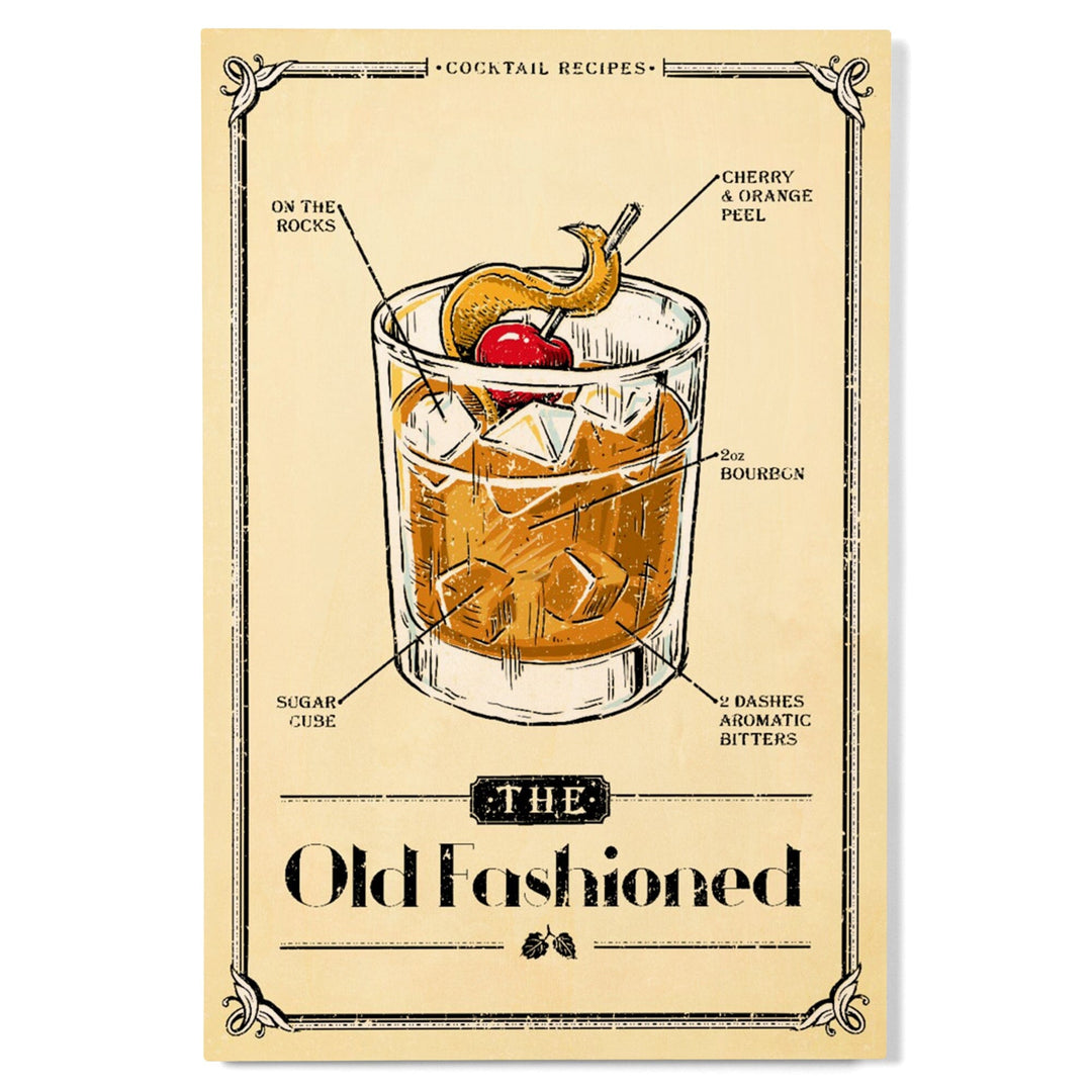Prohibition, Cocktail Recipe, Old Fashioned, Lantern Press Artwork, Wood Signs and Postcards Wood Lantern Press 