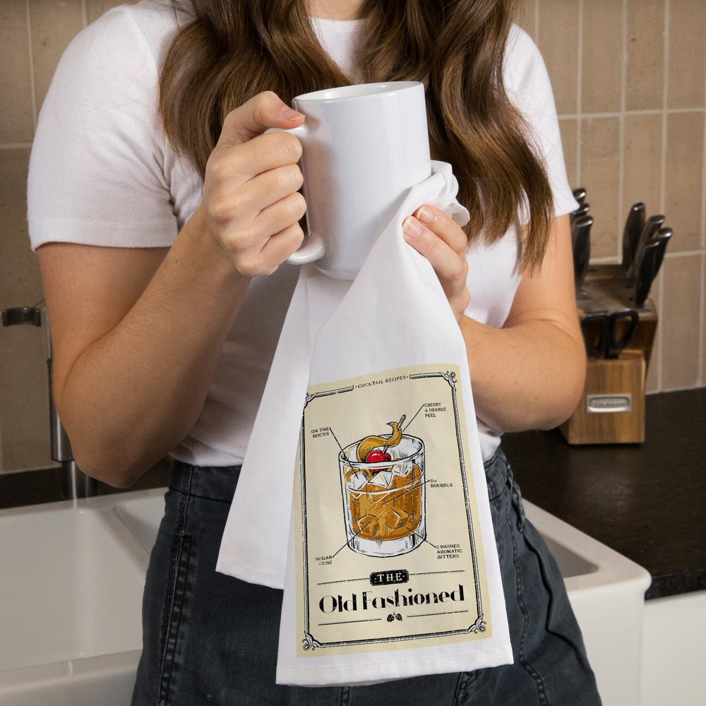 Prohibition, Cocktail Recipe, Old Fashioned, Organic Cotton Kitchen Tea Towels Kitchen Lantern Press 