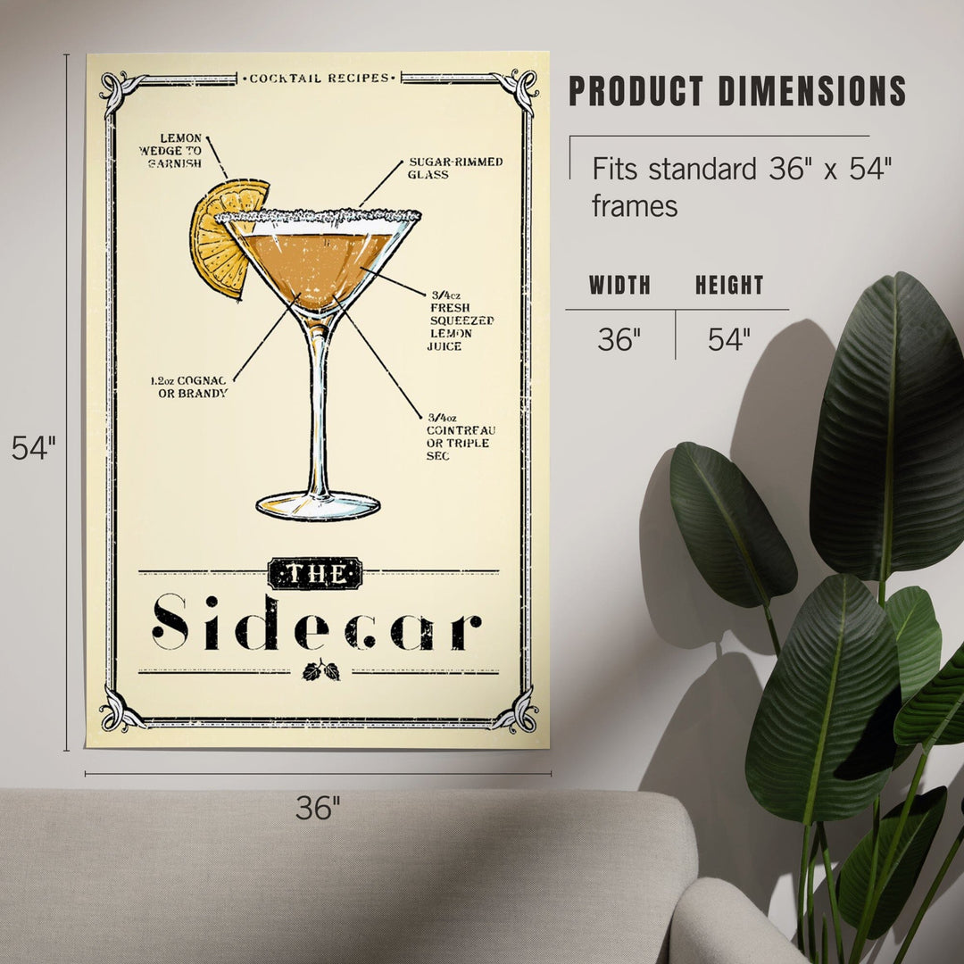 Prohibition, Cocktail Recipe, Sidecar, Art & Giclee Prints Art Lantern Press 