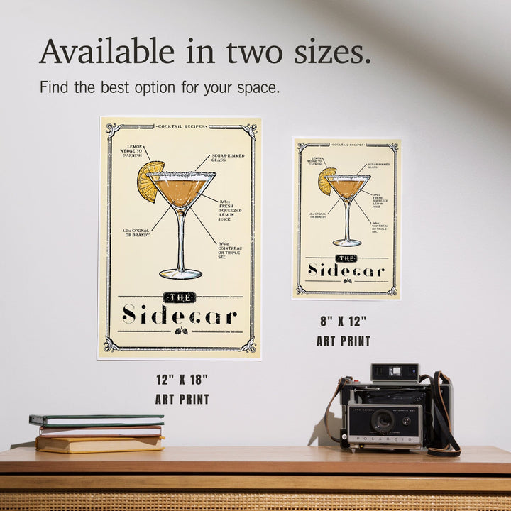Prohibition, Cocktail Recipe, Sidecar, Art & Giclee Prints Art Lantern Press 