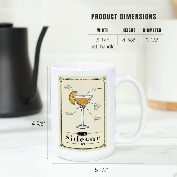 Prohibition, Cocktail Recipe, Sidecar, Lantern Press Artwork, Ceramic Mug Mugs Lantern Press 