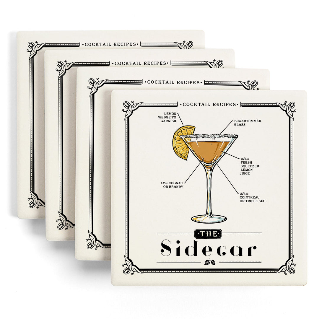 Prohibition, Cocktail Recipe, Sidecar, Lantern Press Artwork, Coaster Set Coasters Lantern Press 