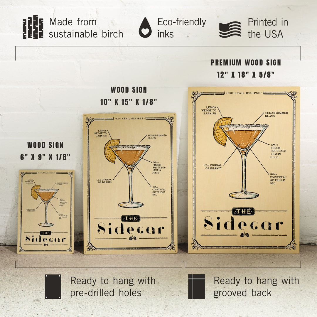 Prohibition, Cocktail Recipe, Sidecar, Lantern Press Artwork, Wood Signs and Postcards Wood Lantern Press 