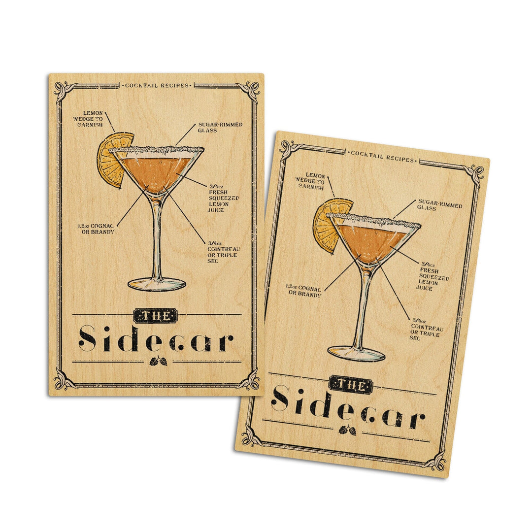 Prohibition, Cocktail Recipe, Sidecar, Lantern Press Artwork, Wood Signs and Postcards Wood Lantern Press 4x6 Wood Postcard Set 