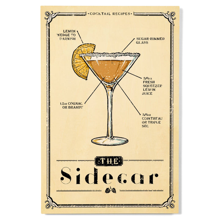 Prohibition, Cocktail Recipe, Sidecar, Lantern Press Artwork, Wood Signs and Postcards Wood Lantern Press 