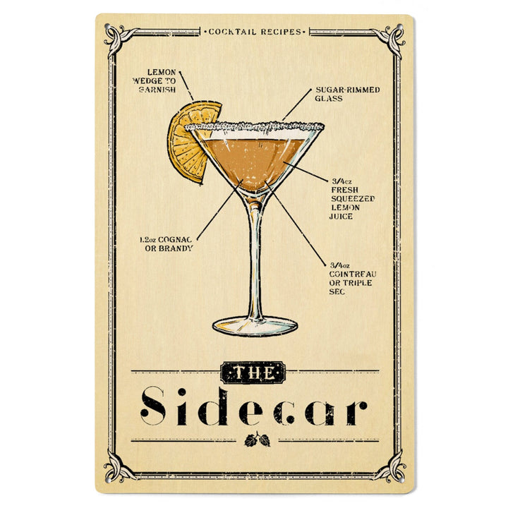 Prohibition, Cocktail Recipe, Sidecar, Lantern Press Artwork, Wood Signs and Postcards Wood Lantern Press 