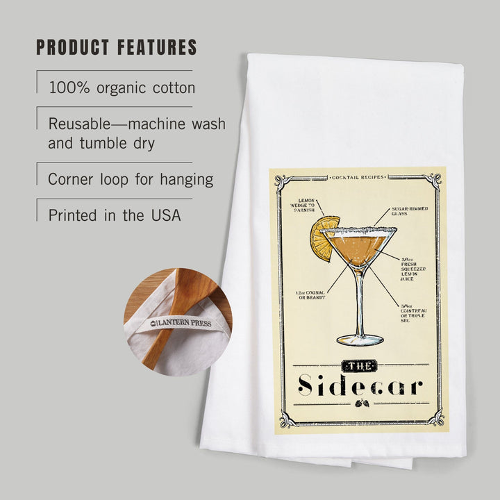 Prohibition, Cocktail Recipe, Sidecar, Organic Cotton Kitchen Tea Towels Kitchen Lantern Press 