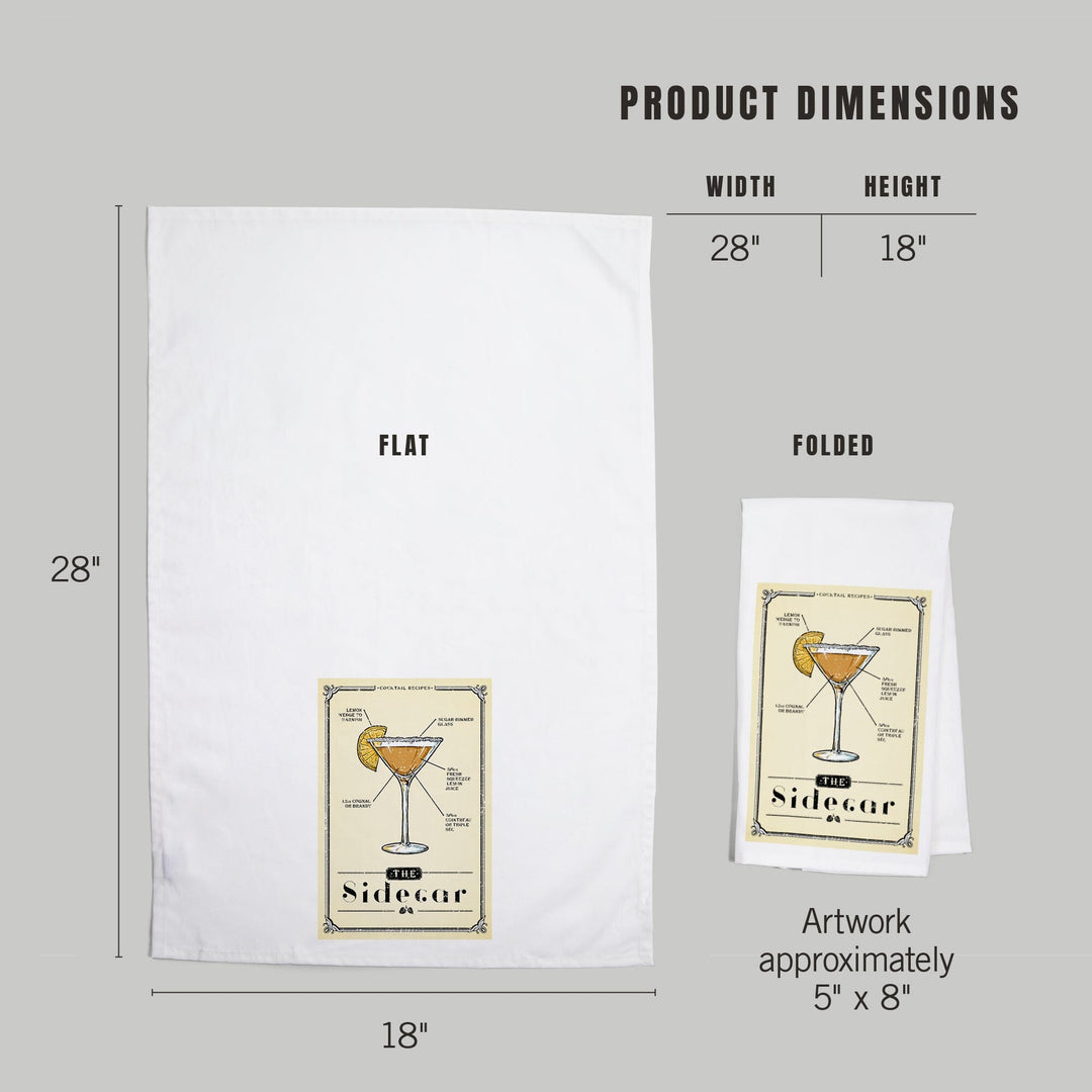 Prohibition, Cocktail Recipe, Sidecar, Organic Cotton Kitchen Tea Towels Kitchen Lantern Press 