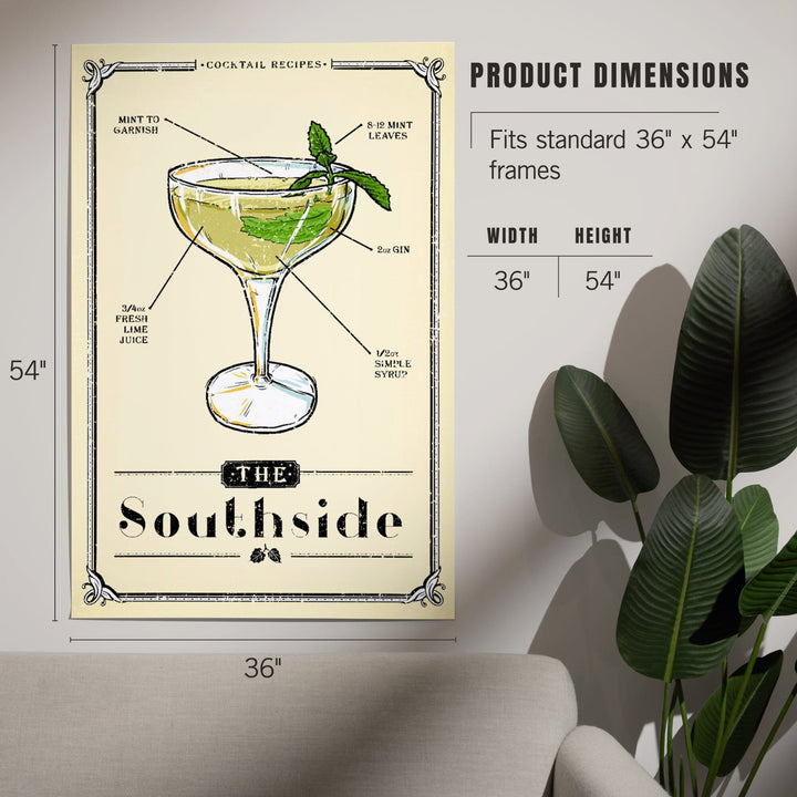 Prohibition, Cocktail Recipe, Southside, Art & Giclee Prints Art Lantern Press 