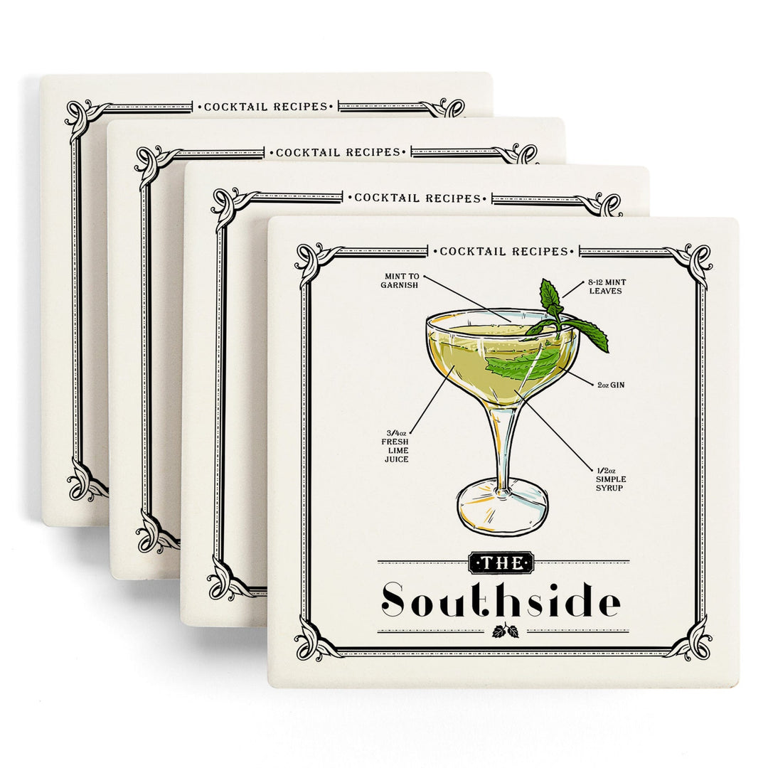 Prohibition, Cocktail Recipe, Southside, Lantern Press Artwork, Coaster Set Coasters Lantern Press 