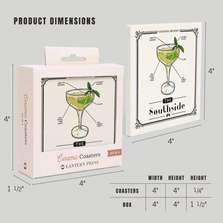 Prohibition, Cocktail Recipe, Southside, Lantern Press Artwork, Coaster Set Coasters Lantern Press 