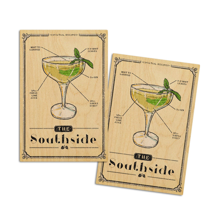 Prohibition, Cocktail Recipe, Southside, Lantern Press Artwork, Wood Signs and Postcards Wood Lantern Press 4x6 Wood Postcard Set 