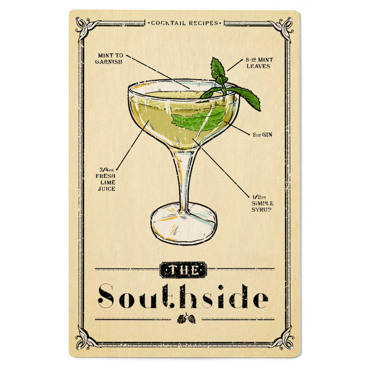 Prohibition, Cocktail Recipe, Southside, Lantern Press Artwork, Wood Signs and Postcards Wood Lantern Press 