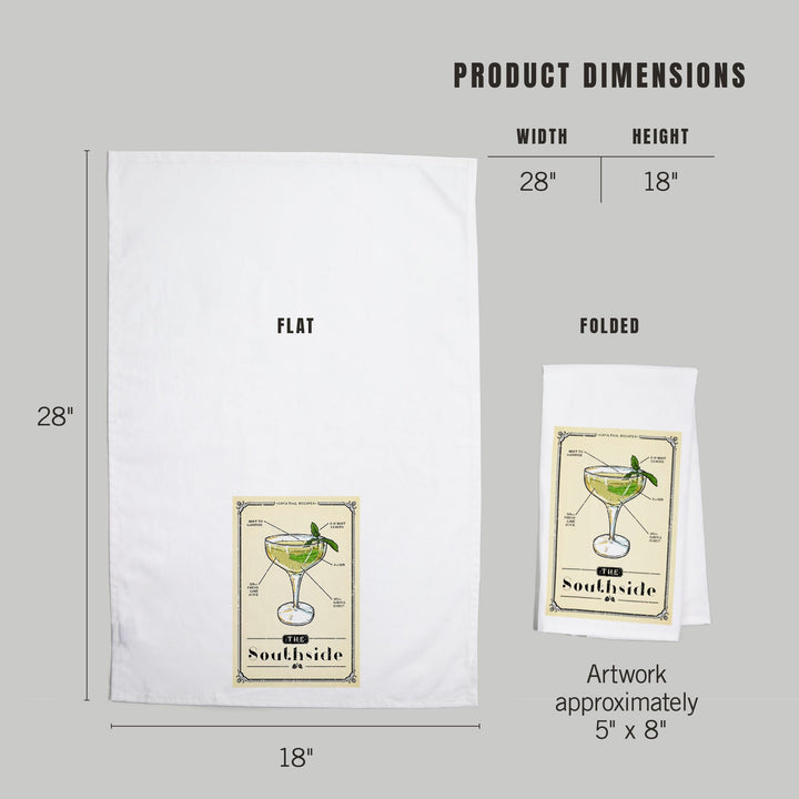 Prohibition, Cocktail Recipe, Southside, Organic Cotton Kitchen Tea Towels Kitchen Lantern Press 