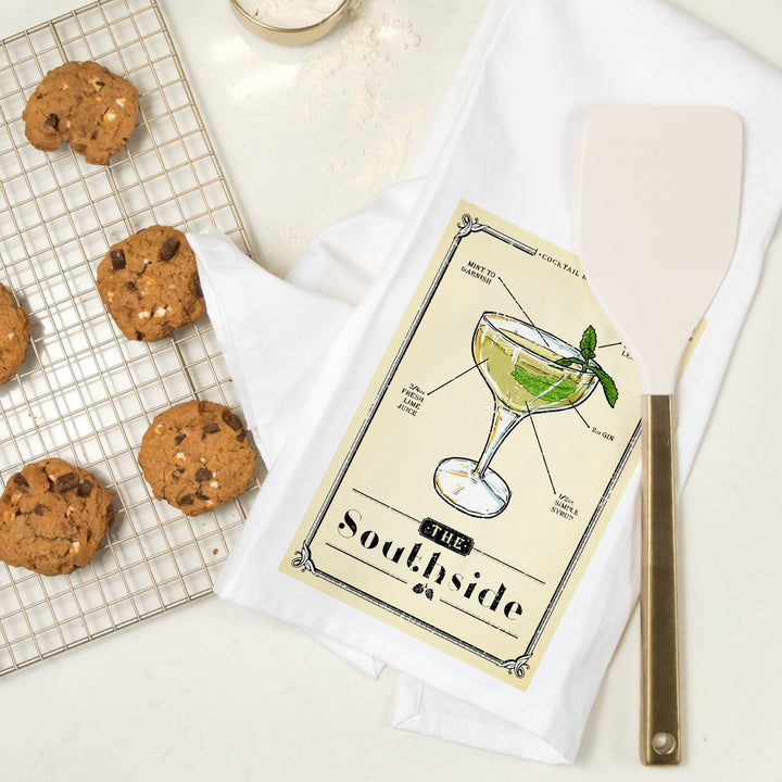 Prohibition, Cocktail Recipe, Southside, Organic Cotton Kitchen Tea Towels Kitchen Lantern Press 