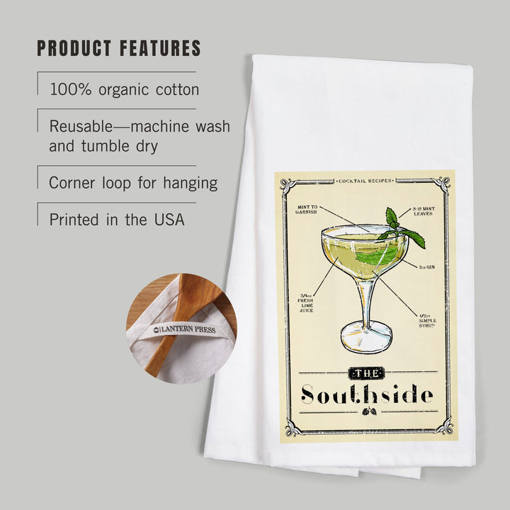 Prohibition, Cocktail Recipe, Southside, Organic Cotton Kitchen Tea Towels Kitchen Lantern Press 