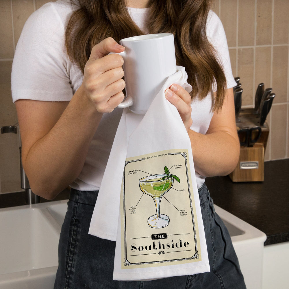 Prohibition, Cocktail Recipe, Southside, Organic Cotton Kitchen Tea Towels Kitchen Lantern Press 
