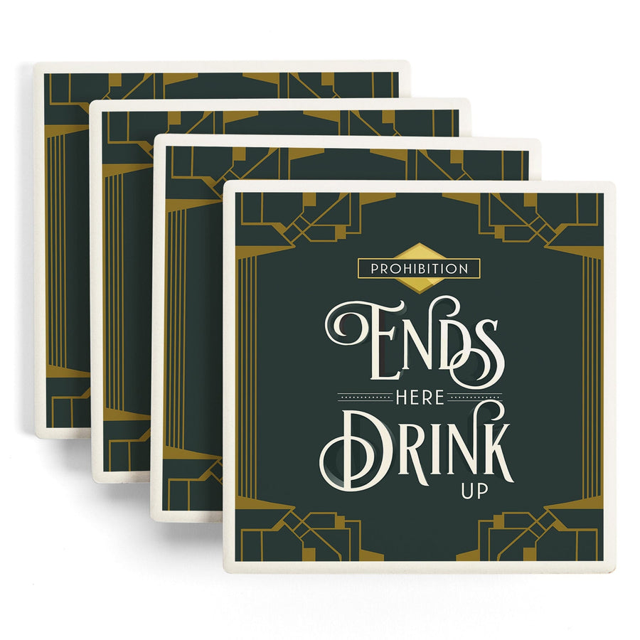 Prohibition Ends Here Drink Up, Lantern Press Artwork, Coaster Set Coasters Lantern Press 