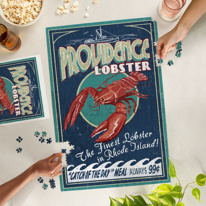 Providence, Rhode Island, Lobster Vintage Sign, Jigsaw Puzzle Puzzle Lantern Press 