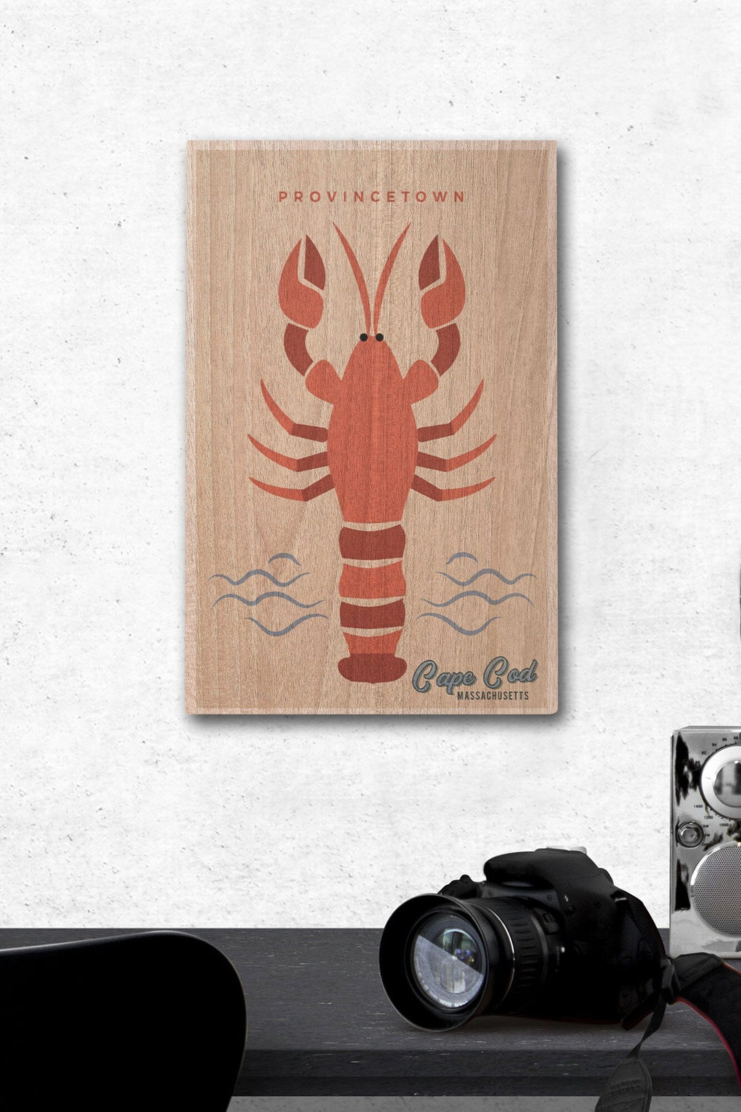 Provincetown, Cape Cod, Massachusetts, Lobster, Simple Color Block, Lantern Press Artwork, Wood Signs and Postcards Wood Lantern Press 12 x 18 Wood Gallery Print 