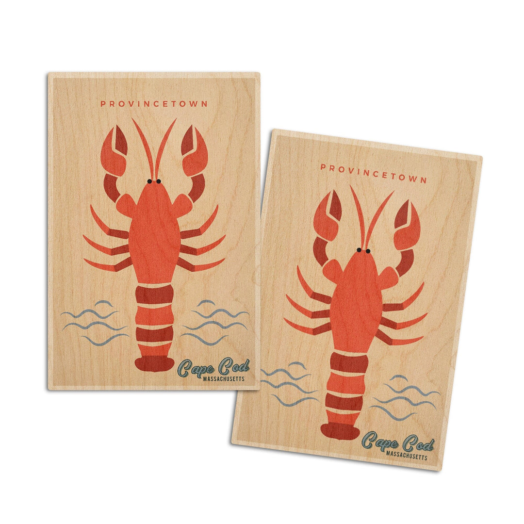 Provincetown, Cape Cod, Massachusetts, Lobster, Simple Color Block, Lantern Press Artwork, Wood Signs and Postcards Wood Lantern Press 4x6 Wood Postcard Set 