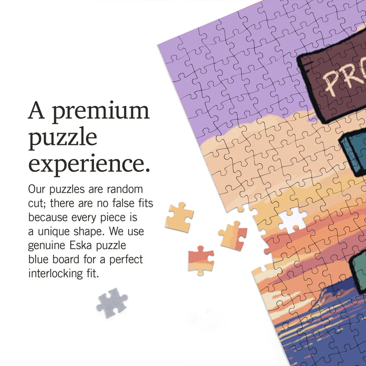 Provincetown, Massachusetts, Destination Signpost, Dunes Sunset, Jigsaw Puzzle Puzzle Lantern Press 