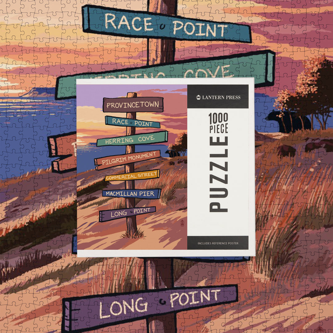 Provincetown, Massachusetts, Destination Signpost, Dunes Sunset, Jigsaw Puzzle Puzzle Lantern Press 