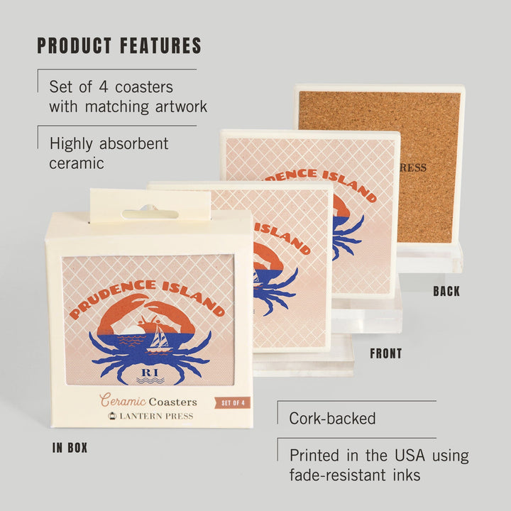 Prudence Island, Rhode Island, Dockside Collection, Crab, Coasters Coasters Lantern Press 