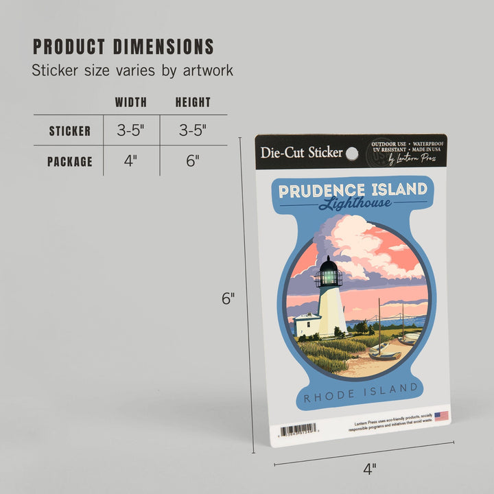 Prudence Island, Rhode Island, Lighthouse, Contour, Lantern Press Artwork, Vinyl Sticker Sticker Lantern Press 