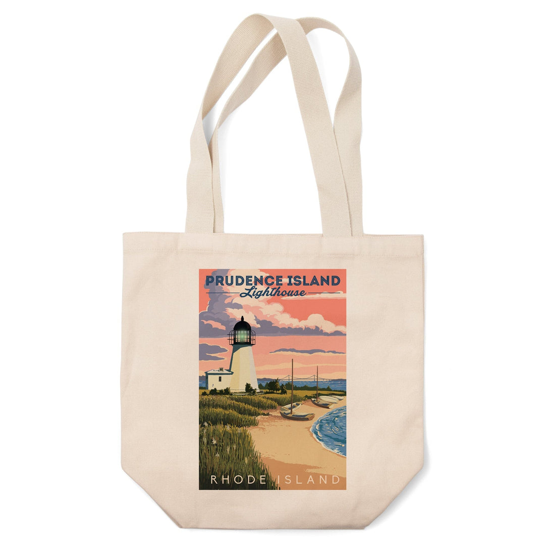 Prudence Island, Rhode Island, Lighthouse, Lantern Press Artwork, Tote Bag Totes Lantern Press 