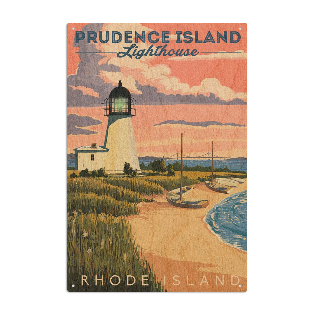 Prudence Island, Rhode Island, Lighthouse, Lantern Press Artwork, Wood Signs and Postcards Wood Lantern Press 10 x 15 Wood Sign 
