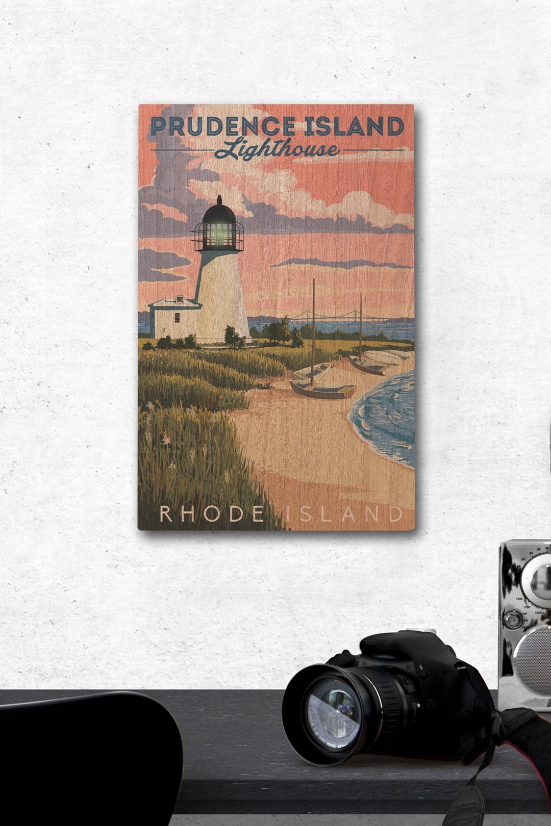 Prudence Island, Rhode Island, Lighthouse, Lantern Press Artwork, Wood Signs and Postcards Wood Lantern Press 12 x 18 Wood Gallery Print 