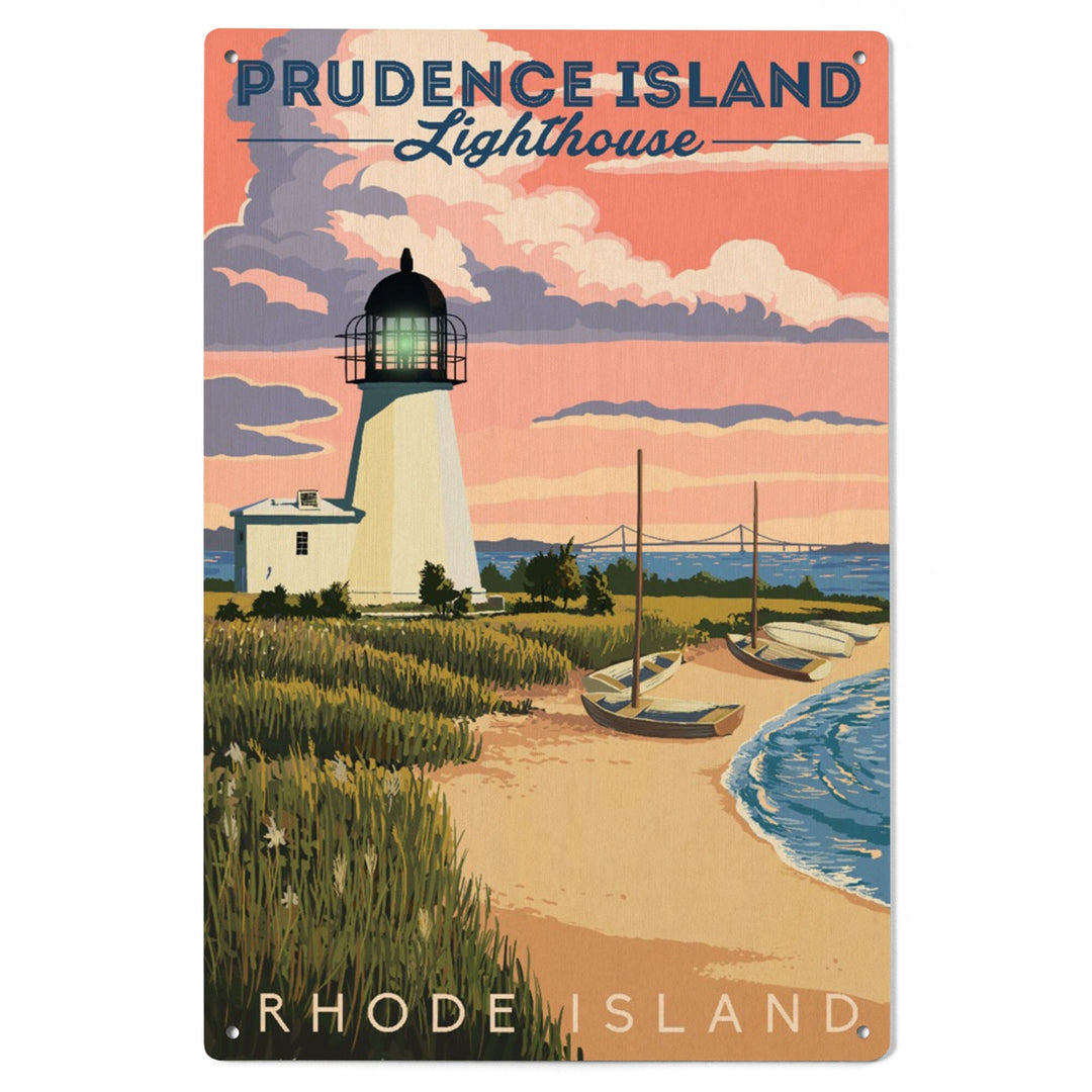 Prudence Island, Rhode Island, Lighthouse, Lantern Press Artwork, Wood Signs and Postcards Wood Lantern Press 