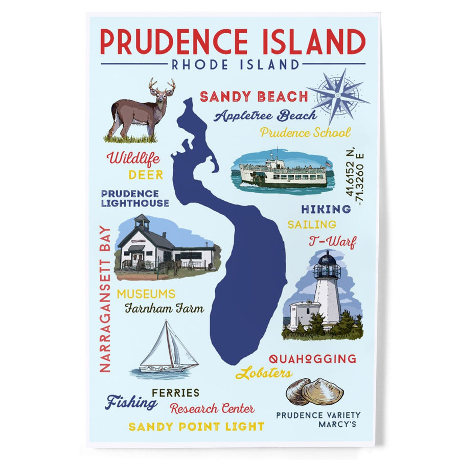 Prudence Island, Rhode Island, Typography and Icons, Art & Giclee Prints Art Lantern Press 