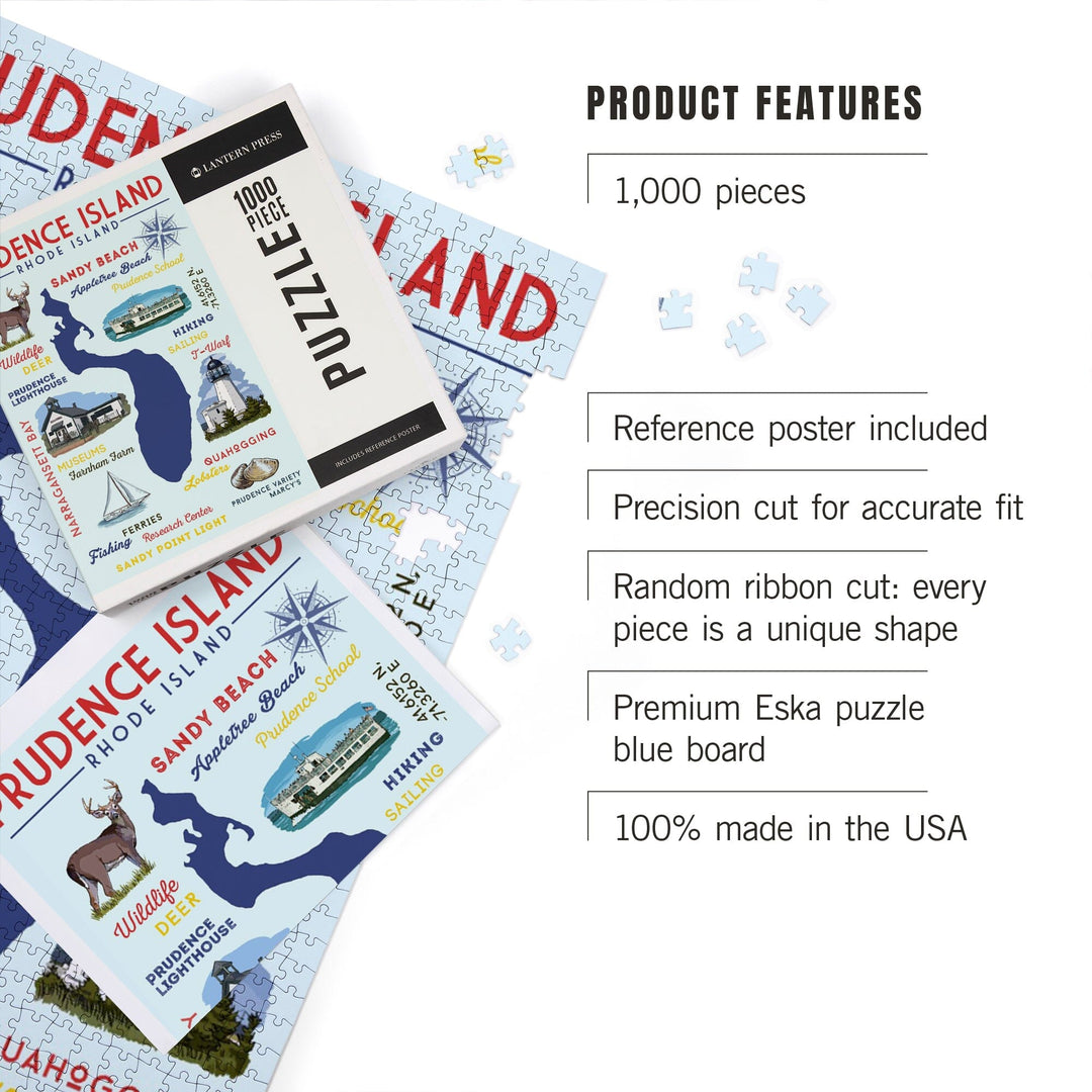 Prudence Island, Rhode Island, Typography and Icons, Jigsaw Puzzle Puzzle Lantern Press 