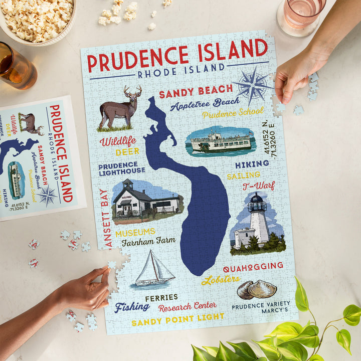 Prudence Island, Rhode Island, Typography and Icons, Jigsaw Puzzle Puzzle Lantern Press 