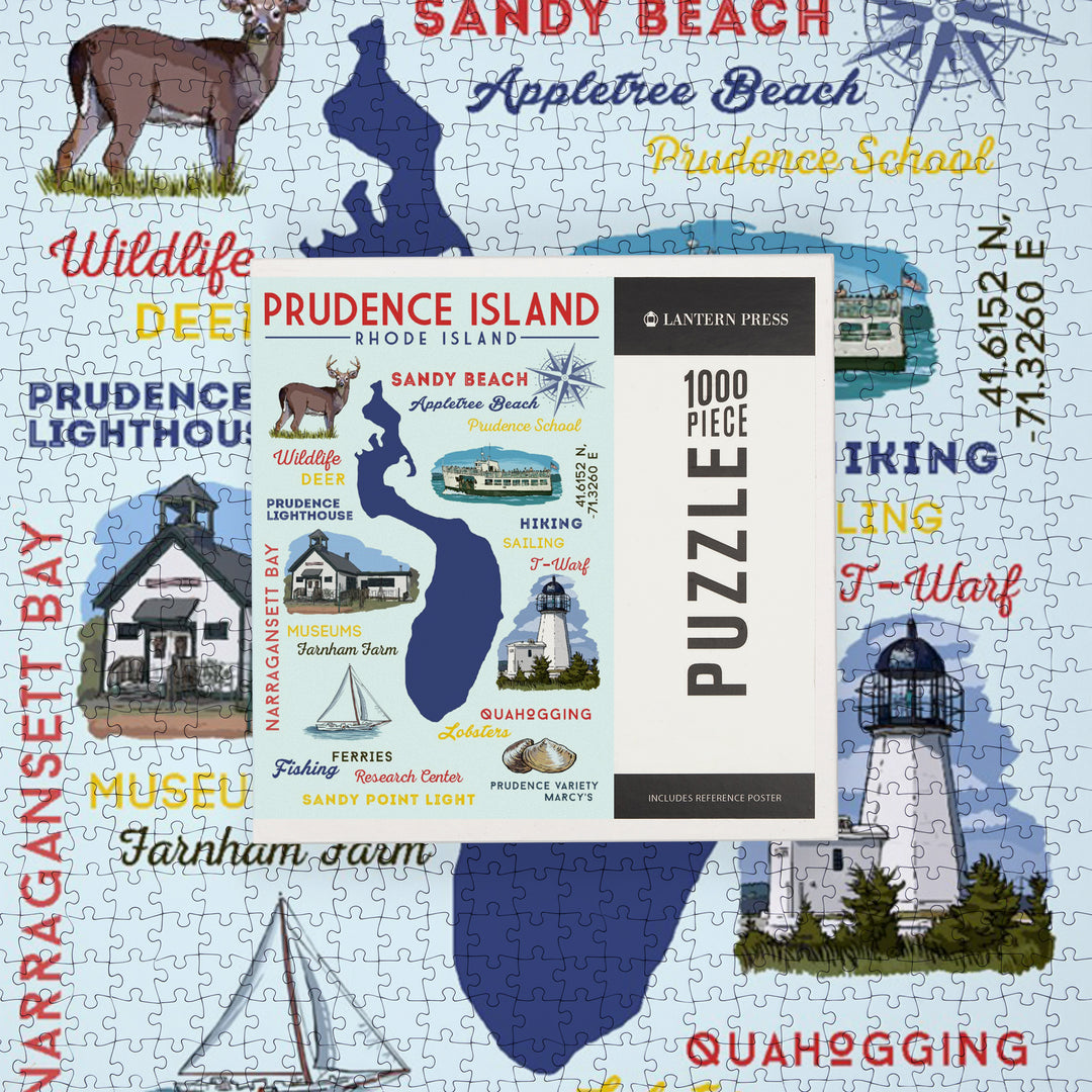 Prudence Island, Rhode Island, Typography and Icons, Jigsaw Puzzle Puzzle Lantern Press 