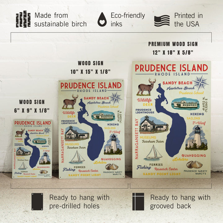 Prudence Island, Rhode Island, Typography & Icons, Lantern Press Artwork, Wood Signs and Postcards Wood Lantern Press 