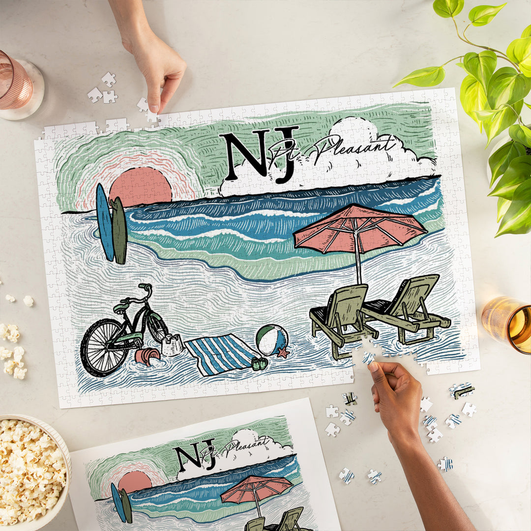 Pt. Pleasant, NJ, Beach Scene, Jigsaw Puzzle Puzzle Lantern Press 
