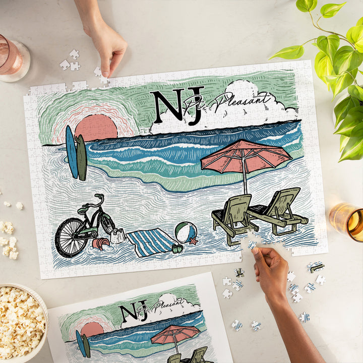 Pt. Pleasant, NJ, Beach Scene, Jigsaw Puzzle Puzzle Lantern Press 