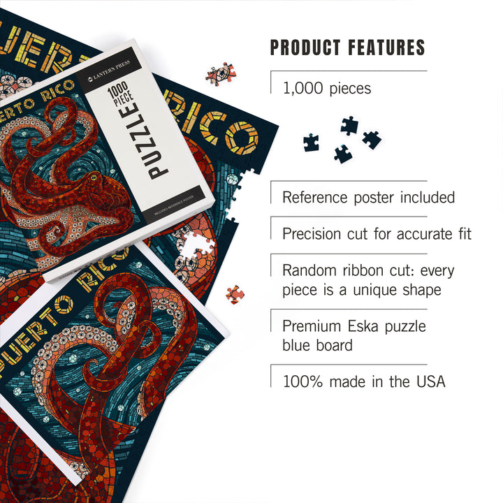Puerto Rico, Octopus Mosaic, Jigsaw Puzzle Puzzle Lantern Press 