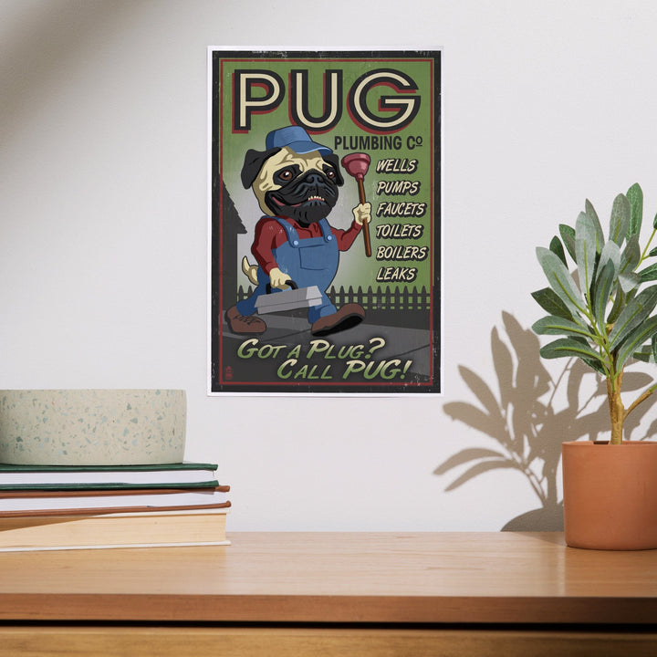Pug, Retro Plumbing Ad, Art & Giclee Prints Art Lantern Press 