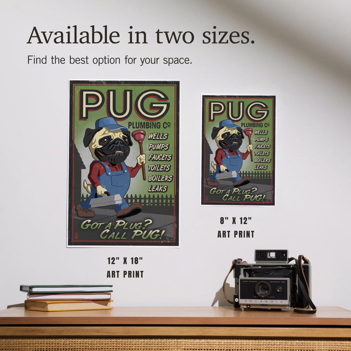 Pug, Retro Plumbing Ad, Art & Giclee Prints Art Lantern Press 