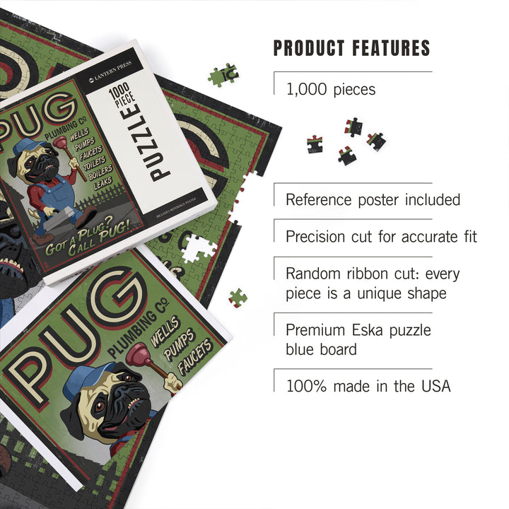 Pug, Retro Plumbing Ad, Jigsaw Puzzle Puzzle Lantern Press 
