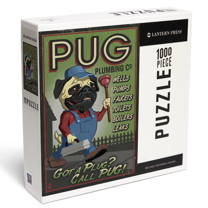Pug, Retro Plumbing Ad, Jigsaw Puzzle Puzzle Lantern Press 