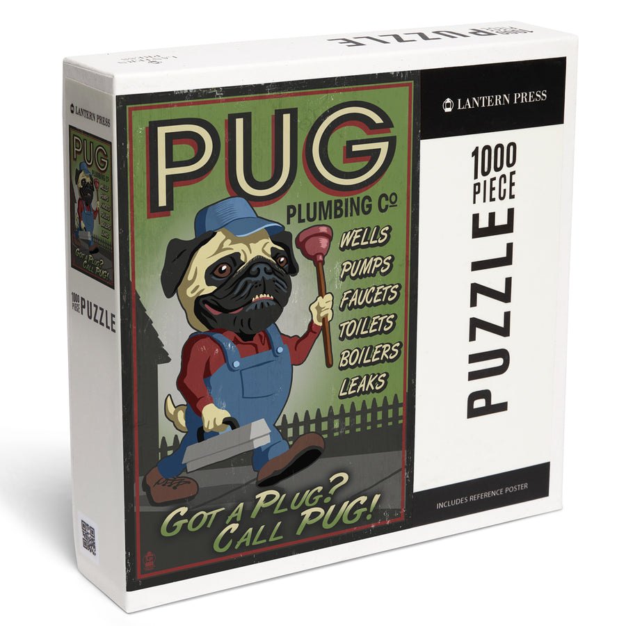Pug, Retro Plumbing Ad, Jigsaw Puzzle Puzzle Lantern Press 