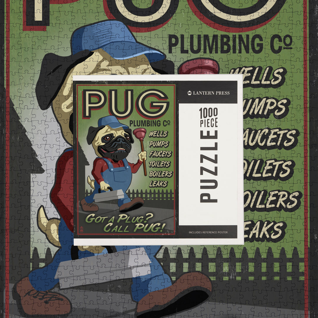 Pug, Retro Plumbing Ad, Jigsaw Puzzle Puzzle Lantern Press 