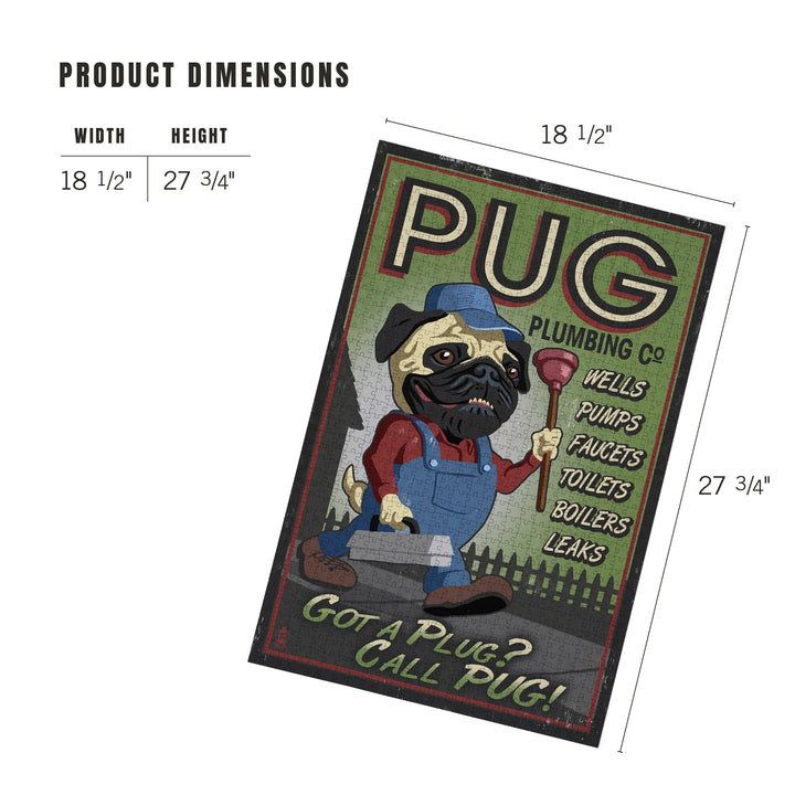 Pug, Retro Plumbing Ad, Jigsaw Puzzle Puzzle Lantern Press 