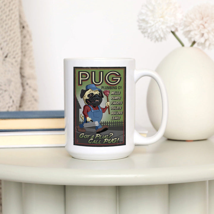 Pug, Retro Plumbing Ad, Lantern Press Artwork, Ceramic Mug Mugs Lantern Press 