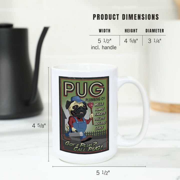 Pug, Retro Plumbing Ad, Lantern Press Artwork, Ceramic Mug Mugs Lantern Press 